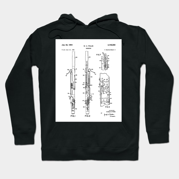 Bassoon Patent - Musician Classical Music Art - White Hoodie by patentpress